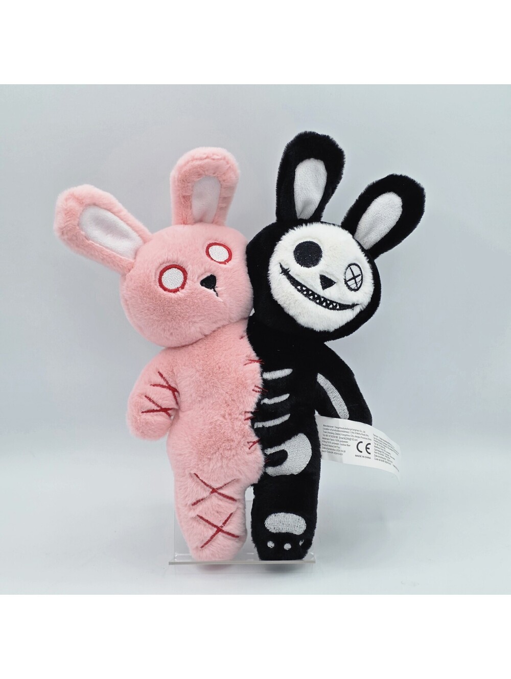 Skull Rabbit Plush Toy Double Head Halloween Bunny Creepy Goth Pink Black 4244